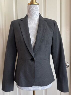 Anne Klein Charcoal Gray Tailored Fit Single-Button Blazer Size 4P